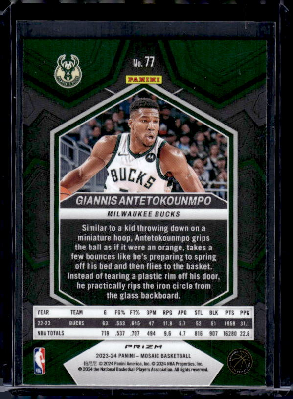 2023-24 Panini Mosaic #77 Giannis Antetokounmpo Silver