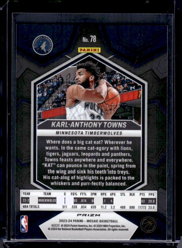 2023-24 Panini Mosaic #78 Karl-Anthony Towns Reactive Blue
