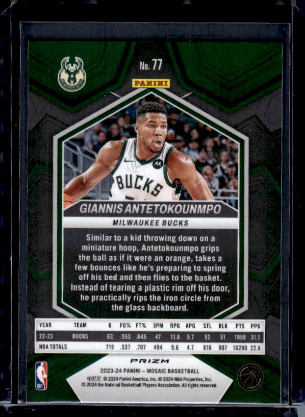 2023-24 Panini Mosaic #77 Giannis Antetokounmpo Reactive Blue