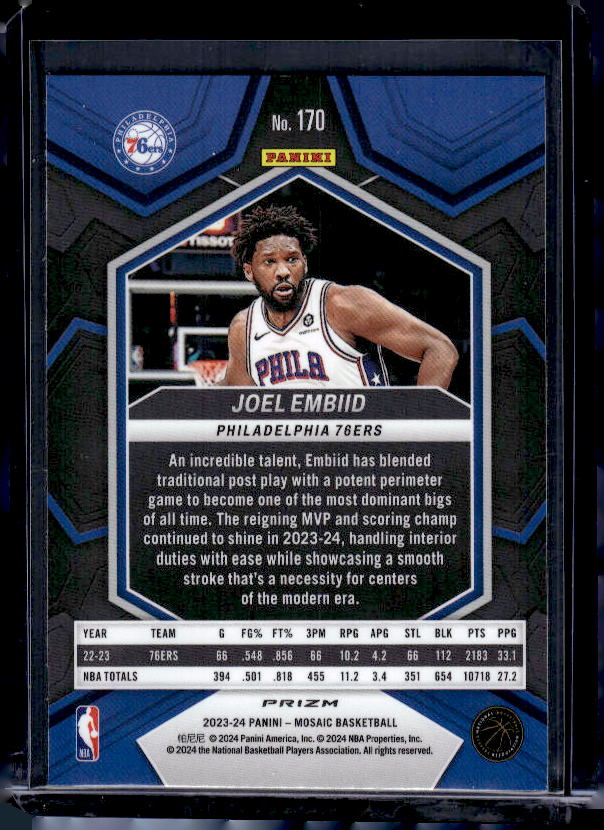 2023-24 Panini Mosaic #170 Joel Embiid Reactive Blue
