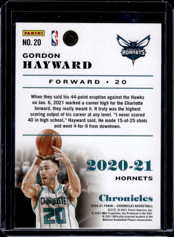 2020-21 Panini Chronicles #20 Gordon Hayward Pink