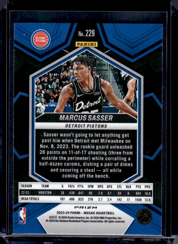 2023-24 Panini Mosaic #229 Marcus Sasser Silver