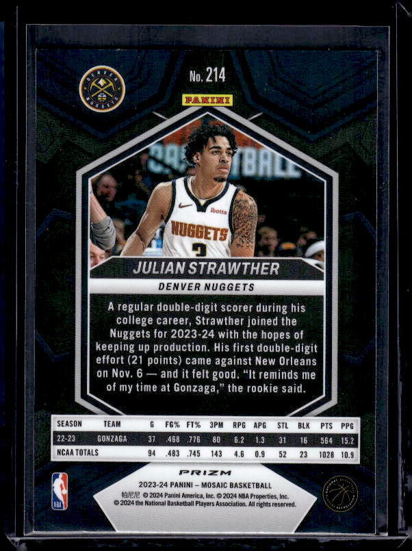 2023-24 Panini Mosaic #214 Julian Strawther Reactive Yellow