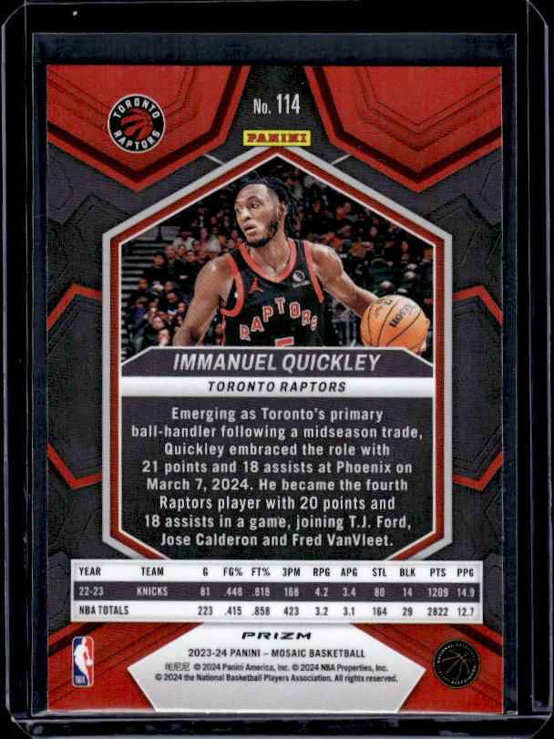 2023-24 Panini Mosaic #114 Immanuel Quickley Reactive Yellow