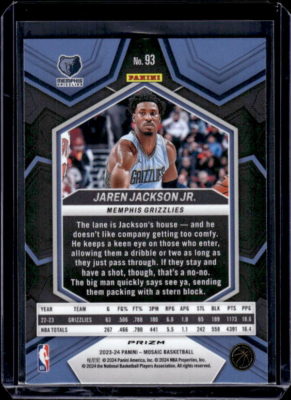 2023-24 Panini Mosaic #93 Jaren Jackson Jr. Reactive Yellow