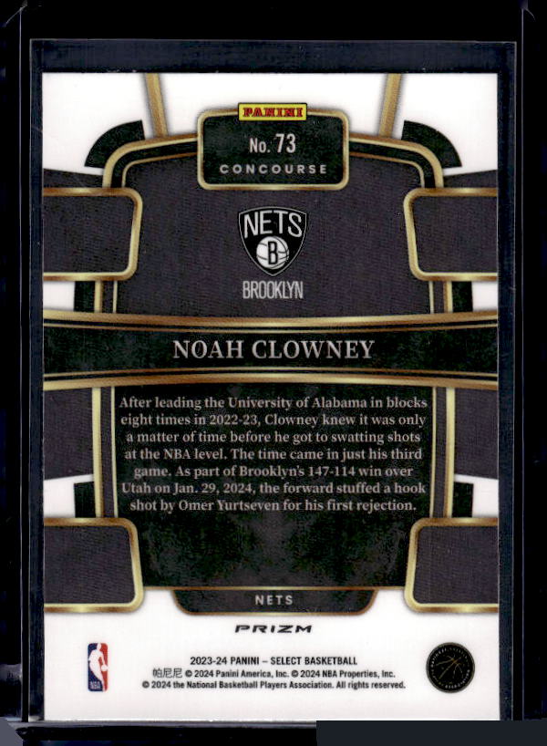 2023-24 Panini Select #73 Noah Clowney Orange Flash Prizms