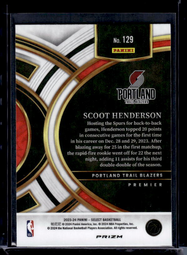2023-24 Panini Select #129 Scoot Henderson Blue Prizms