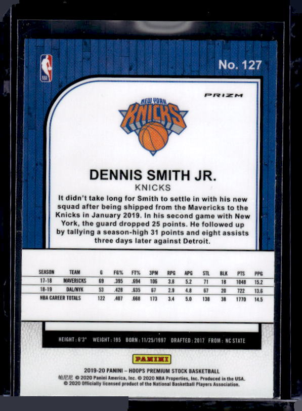 2019-20 Hoops Premium Stock #127 Dennis Smith Jr. Prizms Green