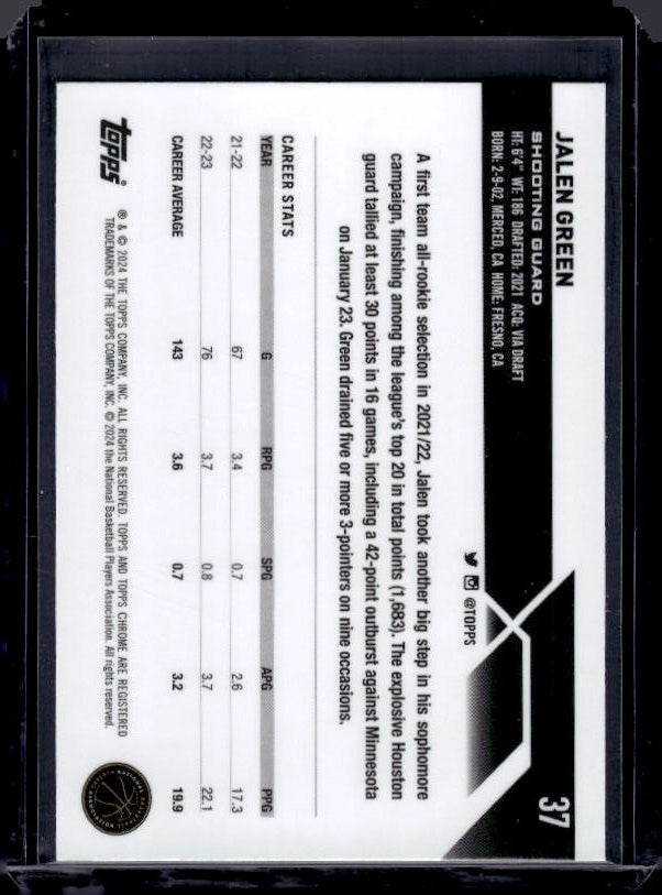 2023-24 Topps Chrome #37 Jalen Green Green Logo Refractors