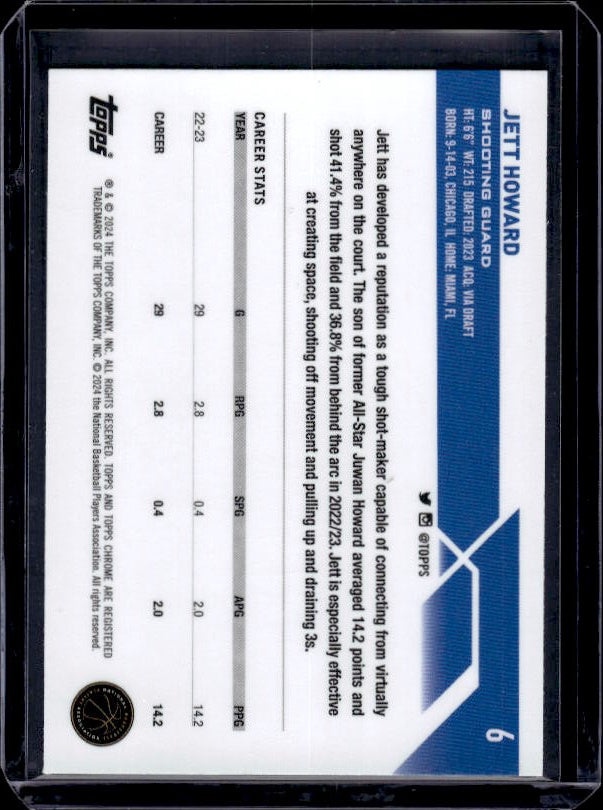 2023-24 Topps Chrome #6 Jett Howard Green Logo Refractors