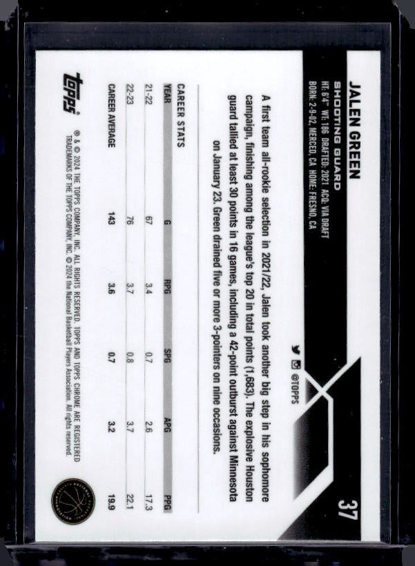 2023-24 Topps Chrome #37 Jalen Green Green Logo Refractors