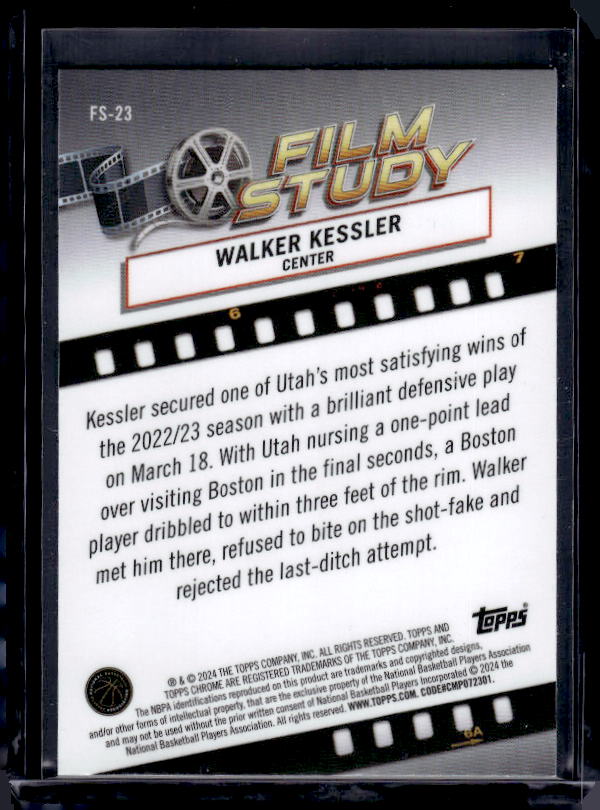 2023-24 Topps Chrome #FS-23 Walker Kessler Film Study
