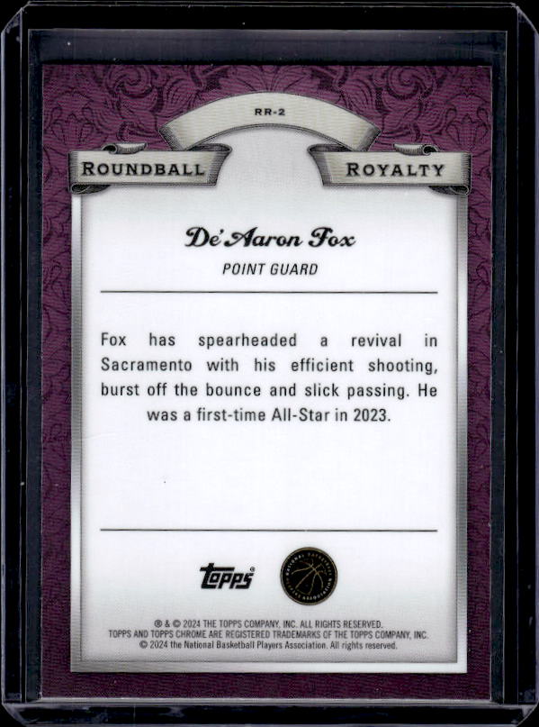 2023-24 Topps Chrome #RR-2 De'Aaron Fox Roundball Royalty Refractor Green Topps