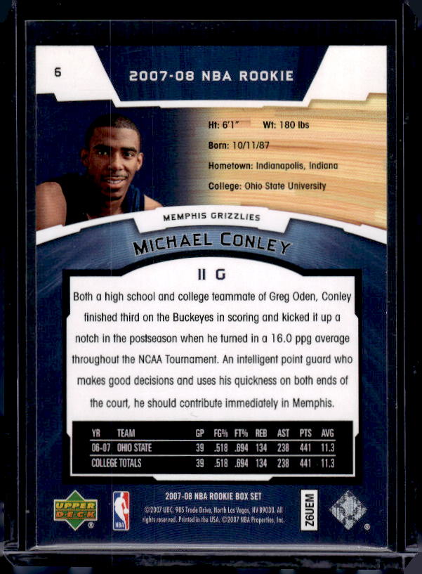 2007-08 Upper Deck Rookie Box Set #6 Michael Conley