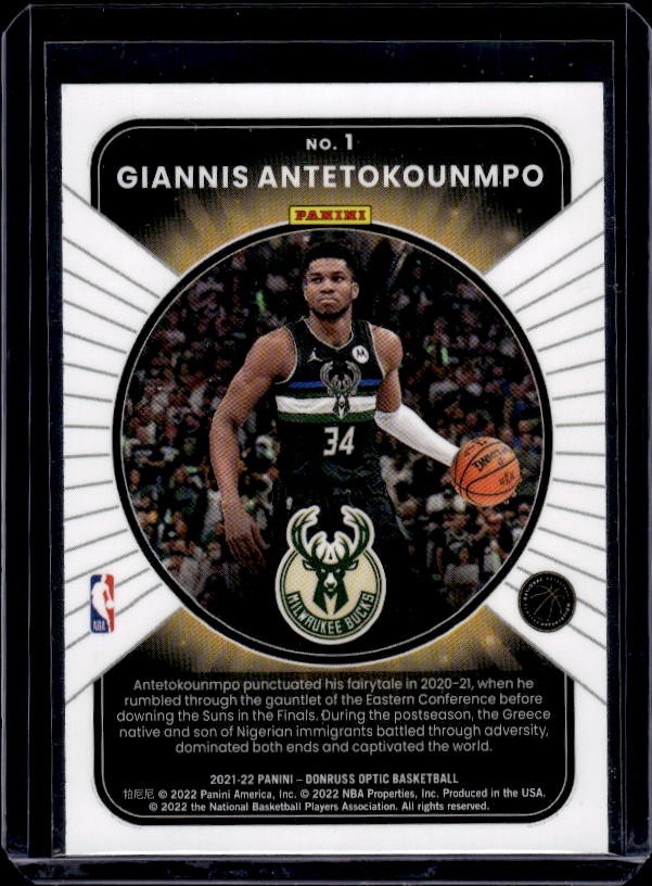 2021-22 Donruss Optic #1 Giannis Antetokounmpo Winner Stays