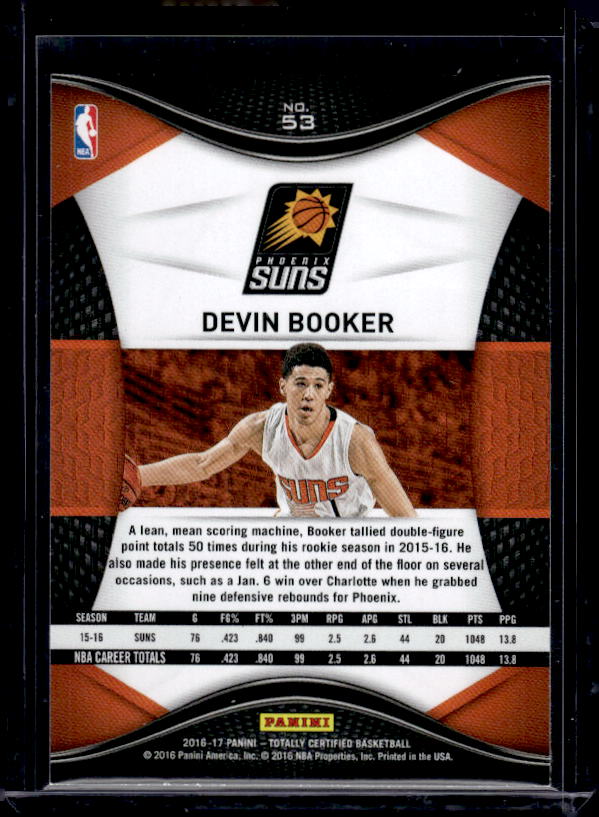 2016-17 Panini Totally Certified #53 Devin Booker