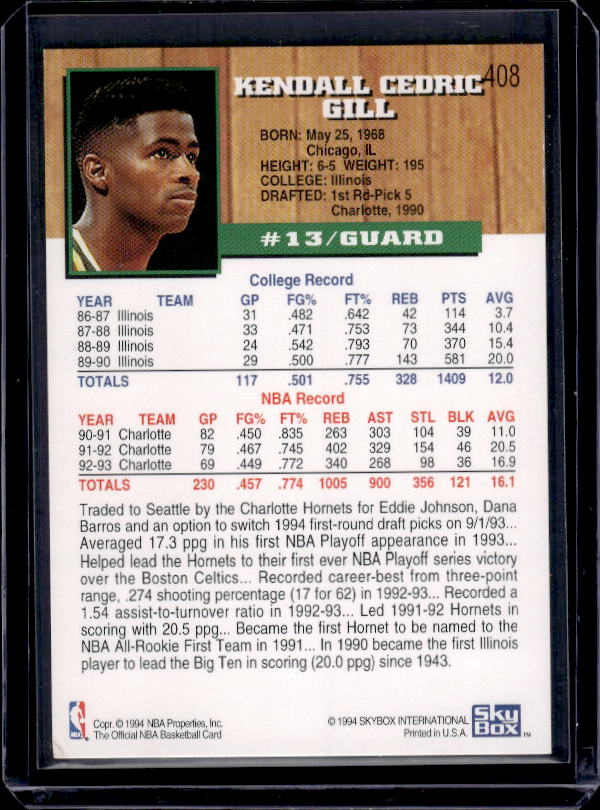 1993-94 Hoops #408 Kendall Gill