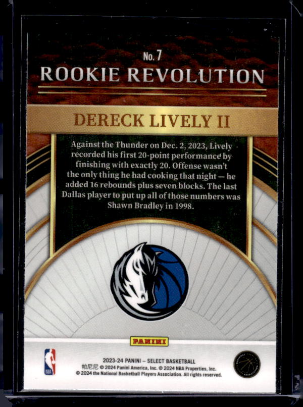 2023-24 Panini Select #7 Dereck Lively II Rookie Revolution