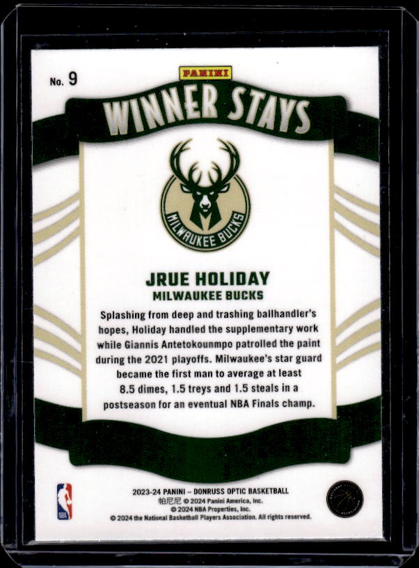 2023-24 Donruss Optic #9 Jrue Holiday Winner Stays