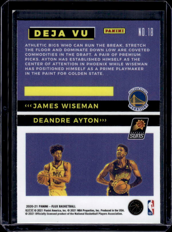2020-21 Panini Flux #18 Deandre Ayton / James Wiseman Deja Vu