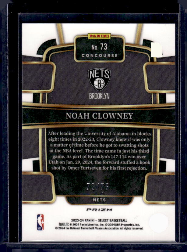 2023-24 Panini Select #73 Noah Clowney White Disco Prizms #/75