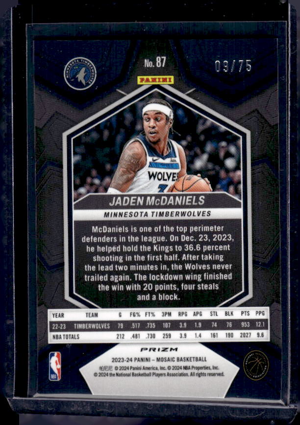 2023-24 Panini Mosaic #87 Jaden McDaniels Teal #/75
