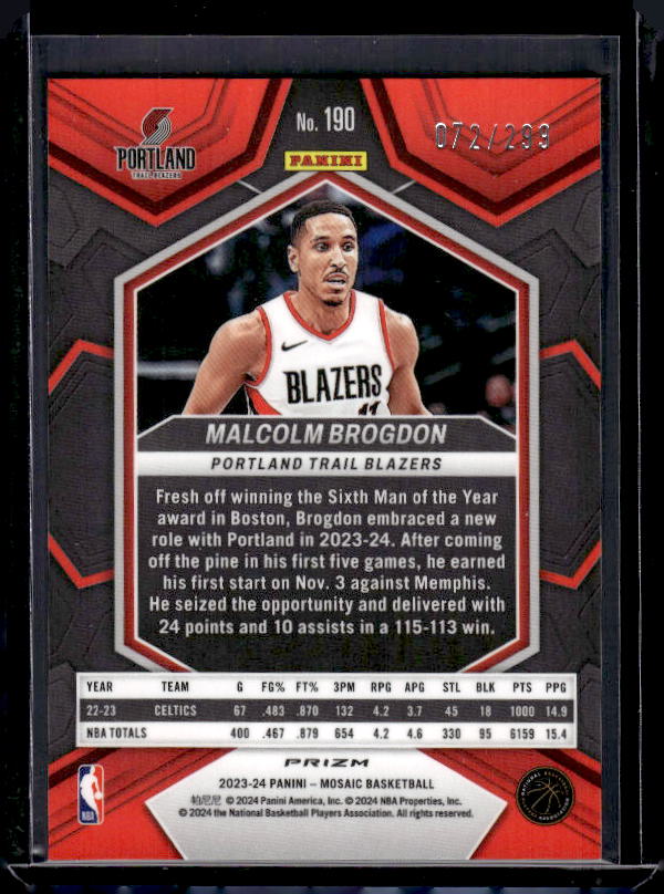 2023-24 Panini Mosaic #190 Malcolm Brogdon Red Seismic #/299