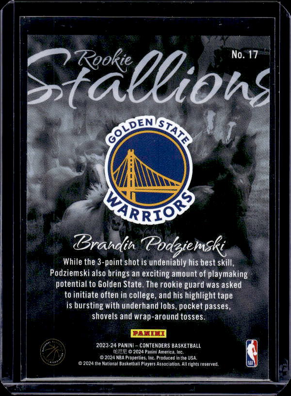 2023-24 Panini Contenders #17 Brandin Podziemski Rookie Stallions