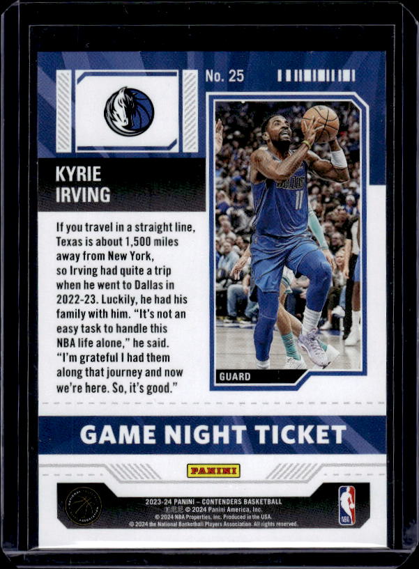 2023-24 Panini Contenders #25 Kyrie Irving Game Night Ticket