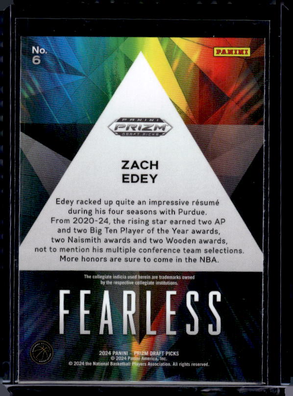 2024 Panini Prizm Draft Picks #6 Zach Edey Fearless