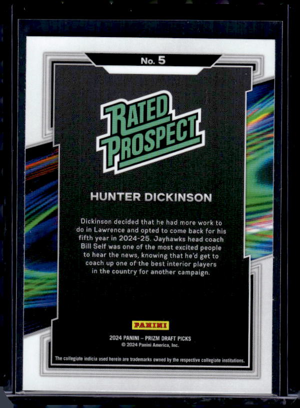 2024 Panini Prizm Draft Picks #5 Hunter Dickinson Rated Prospect