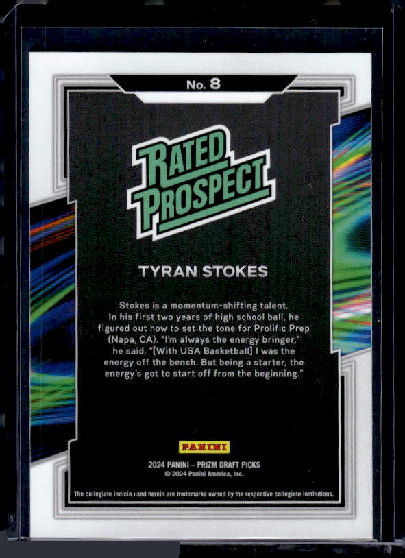2024 Panini Prizm Draft Picks #8 Tyran Stokes Rated Prospect