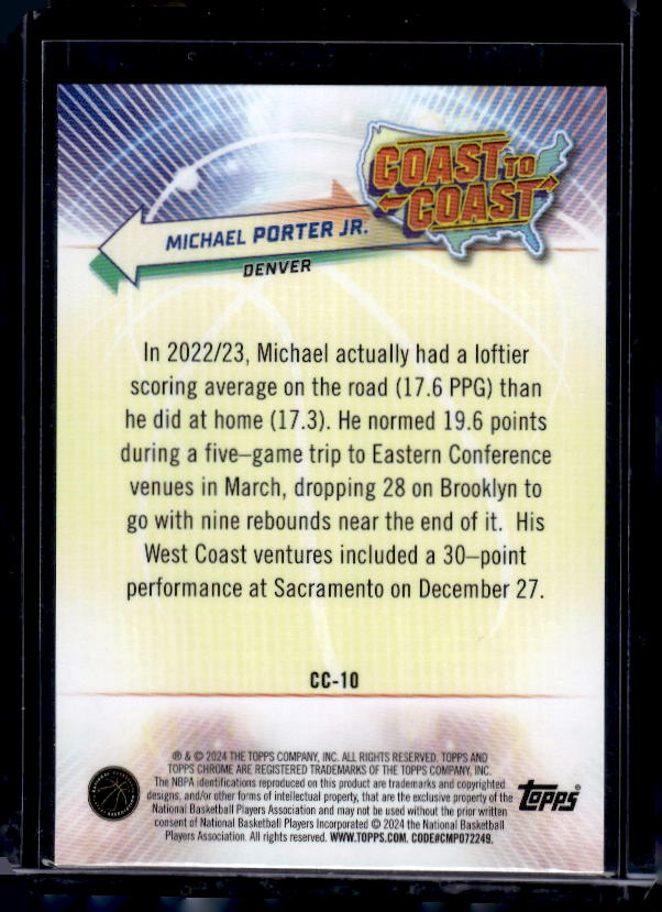 2023-24 Topps Chrome #CC-10 Michael Porter Jr. Coast to Coast