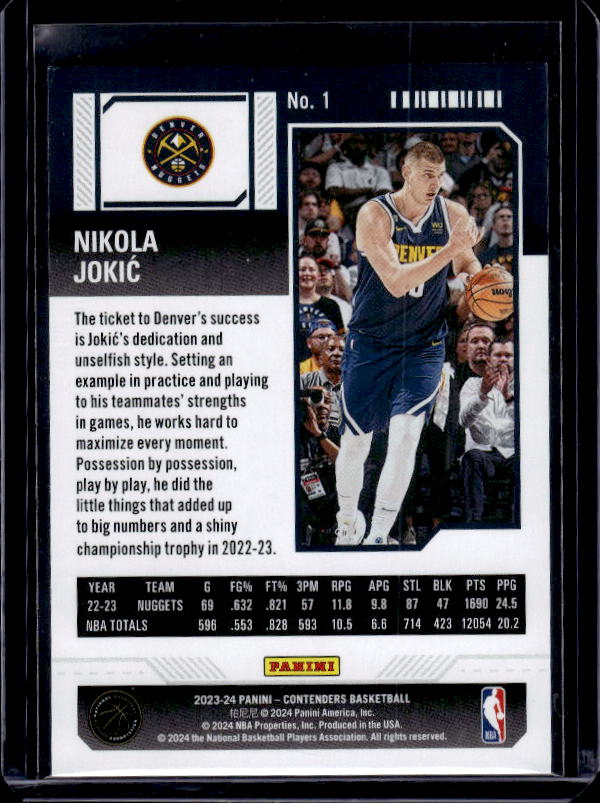 2023-24 Panini Contenders #1 Nikola Jokic
