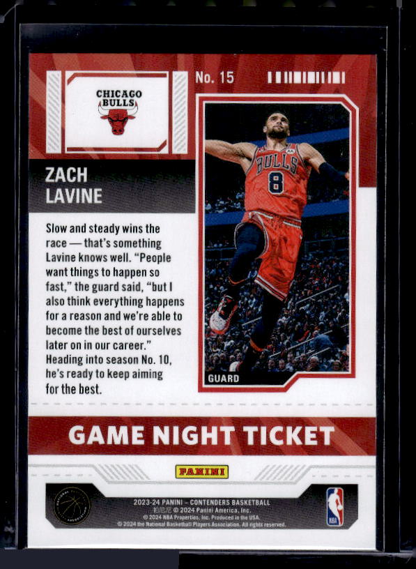 2023-24 Panini Contenders #15 Zach LaVine Game Night Ticket