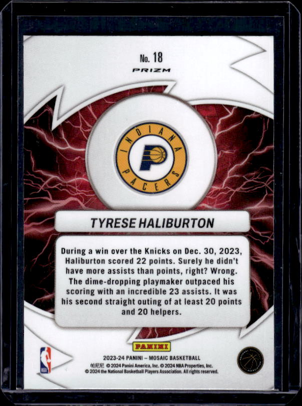 2023-24 Panini Mosaic #18 Tyrese Haliburton Thunder Road Mosaic Green