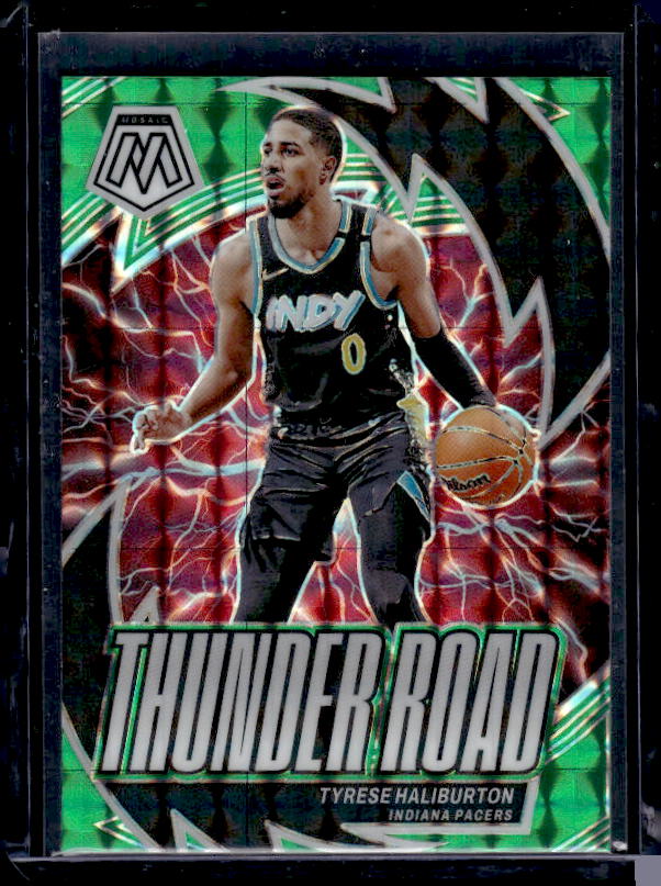 2023-24 Panini Mosaic #18 Tyrese Haliburton Thunder Road Mosaic Green