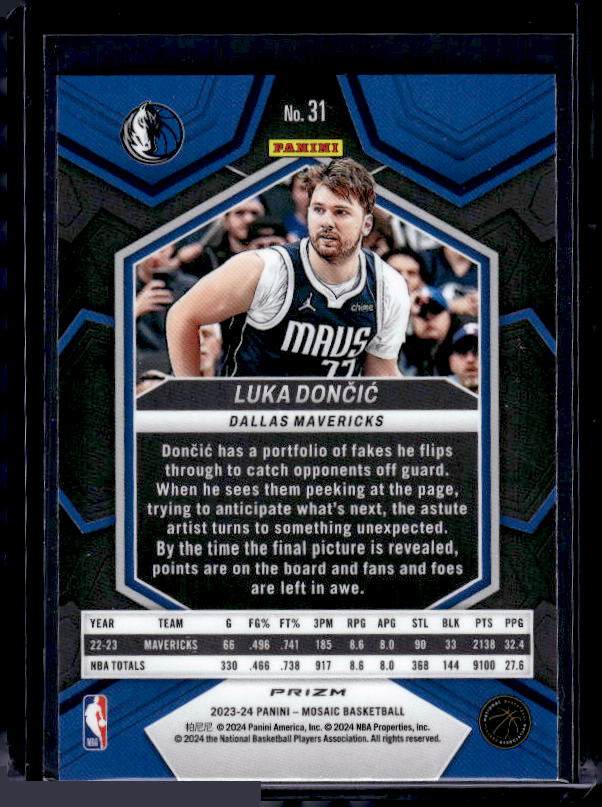 2023-24 Panini Mosaic #31 Luka Doncic Reactive Yellow