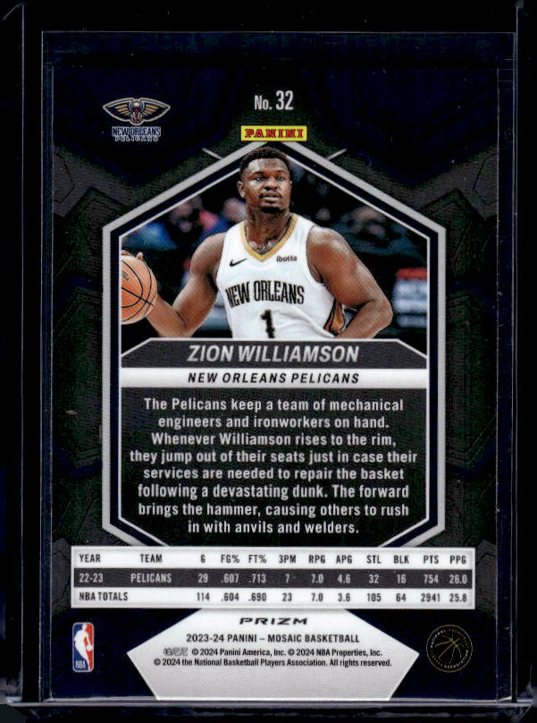 2023-24 Panini Mosaic #32 Zion Williamson Reactive Yellow