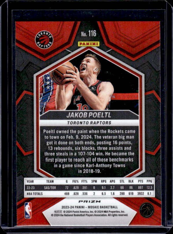 2023-24 Panini Mosaic #116 Jakob Poeltl Reactive Yellow