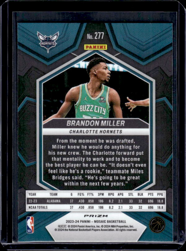 2023-24 Panini Mosaic #277 Brandon Miller Reactive Yellow