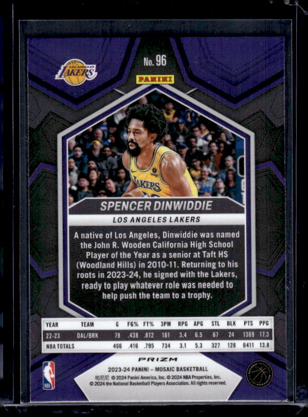 2023-24 Panini Mosaic #96 Spencer Dinwiddie Reactive Yellow