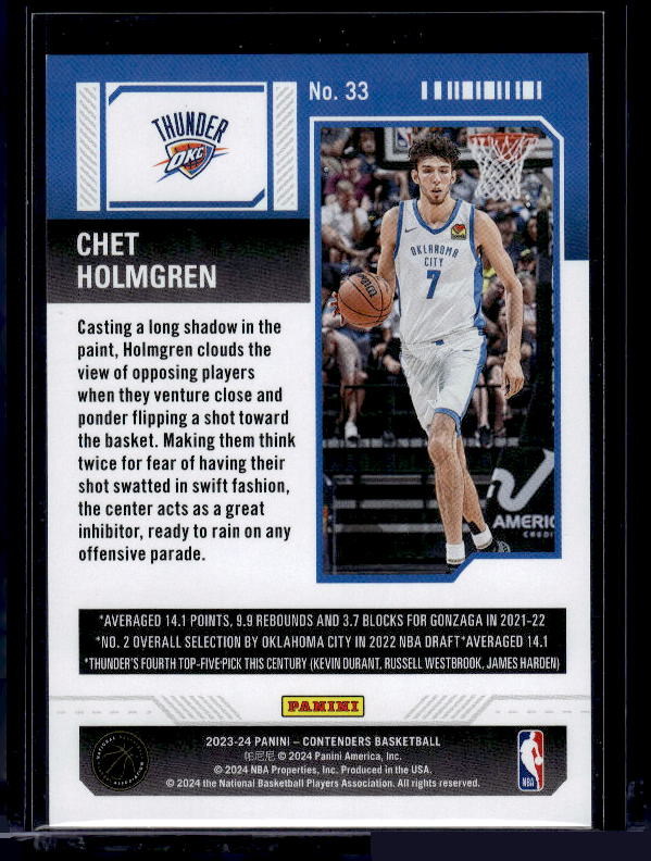 2023-24 Panini Contenders #33 Chet Holmgren Game Ticket Bronze