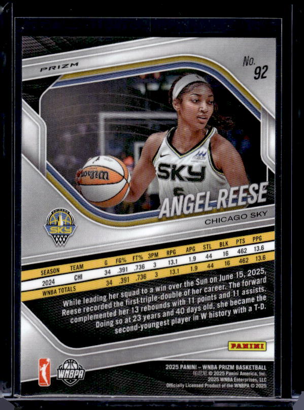 2025 Panini Prizm WNBA #92 Angel Reese Silver Prizms