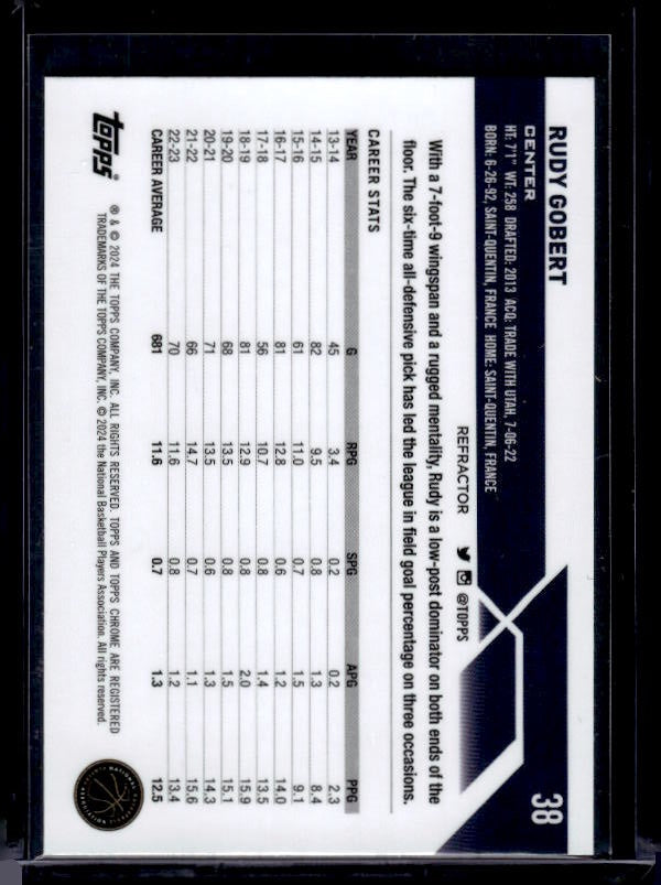 2023-24 Topps Chrome #38 Rudy Gobert Refractors