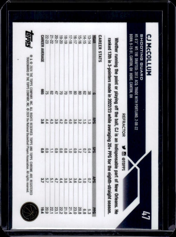 2023-24 Topps Chrome #47 CJ McCollum Refractors