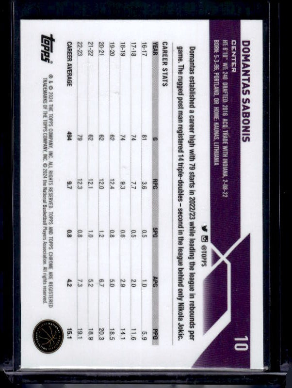 2023-24 Topps Chrome #10 Domantas Sabonis Prism Refractors