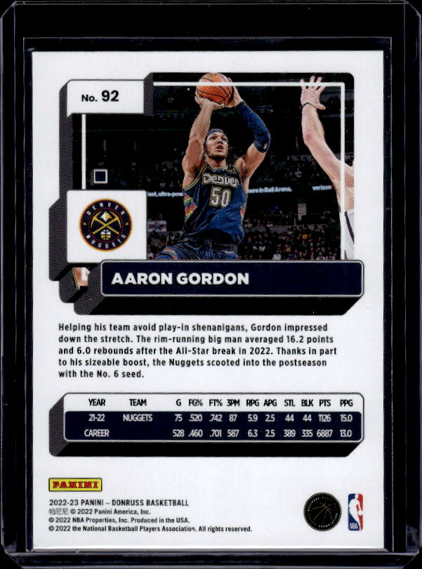 2022-23 Donruss #92 Aaron Gordon Holo Laser Green