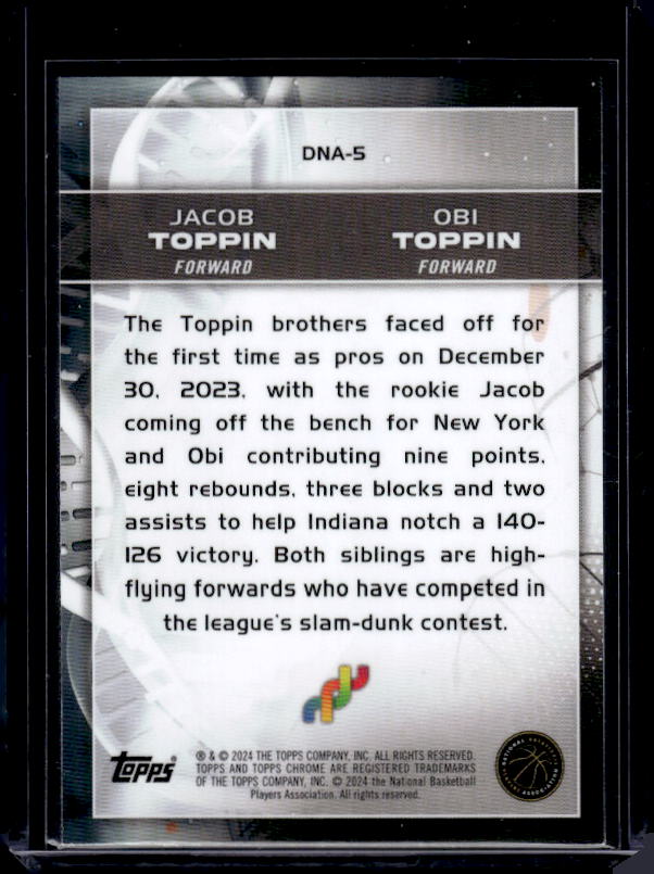 2023-24 Topps Chrome #DNA-5 Obi Toppin / Jacob Toppin DNA Refractor Green Topps