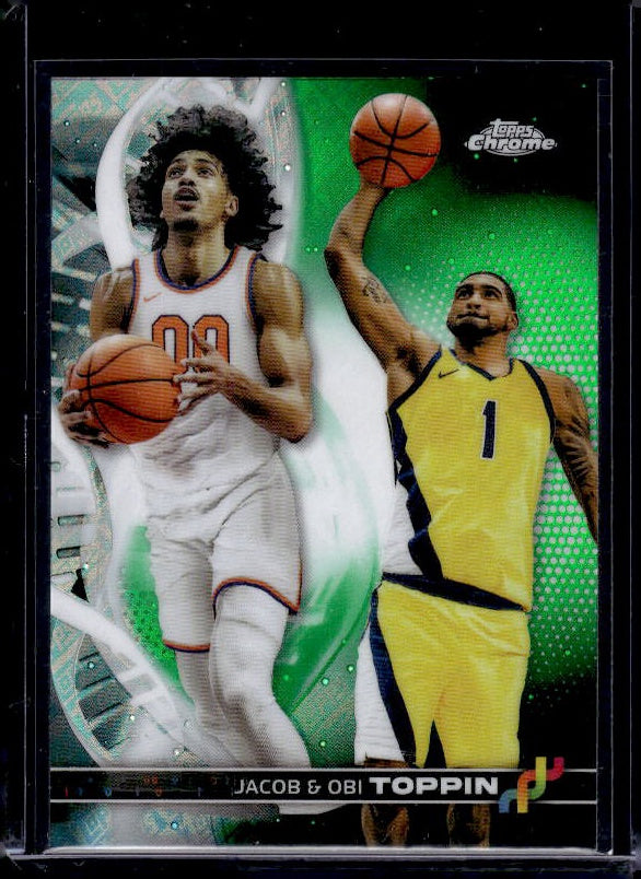 2023-24 Topps Chrome #DNA-5 Obi Toppin / Jacob Toppin DNA Refractor Green Topps
